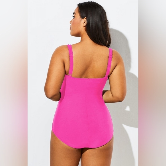 NEW NWT MeetCurve Plus Size Pink Vintage Push Up One Piece Swimsuit - Picture 5 of 8